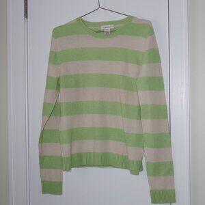Calvin Klein cashmere green Ivory Striped Crewneck pullover Women Sweater Size M